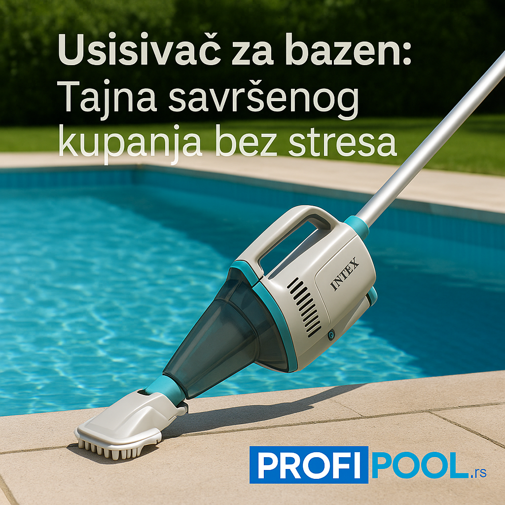 Usisivač za bazen Intex pored bazena sa bistrom plavom vodom