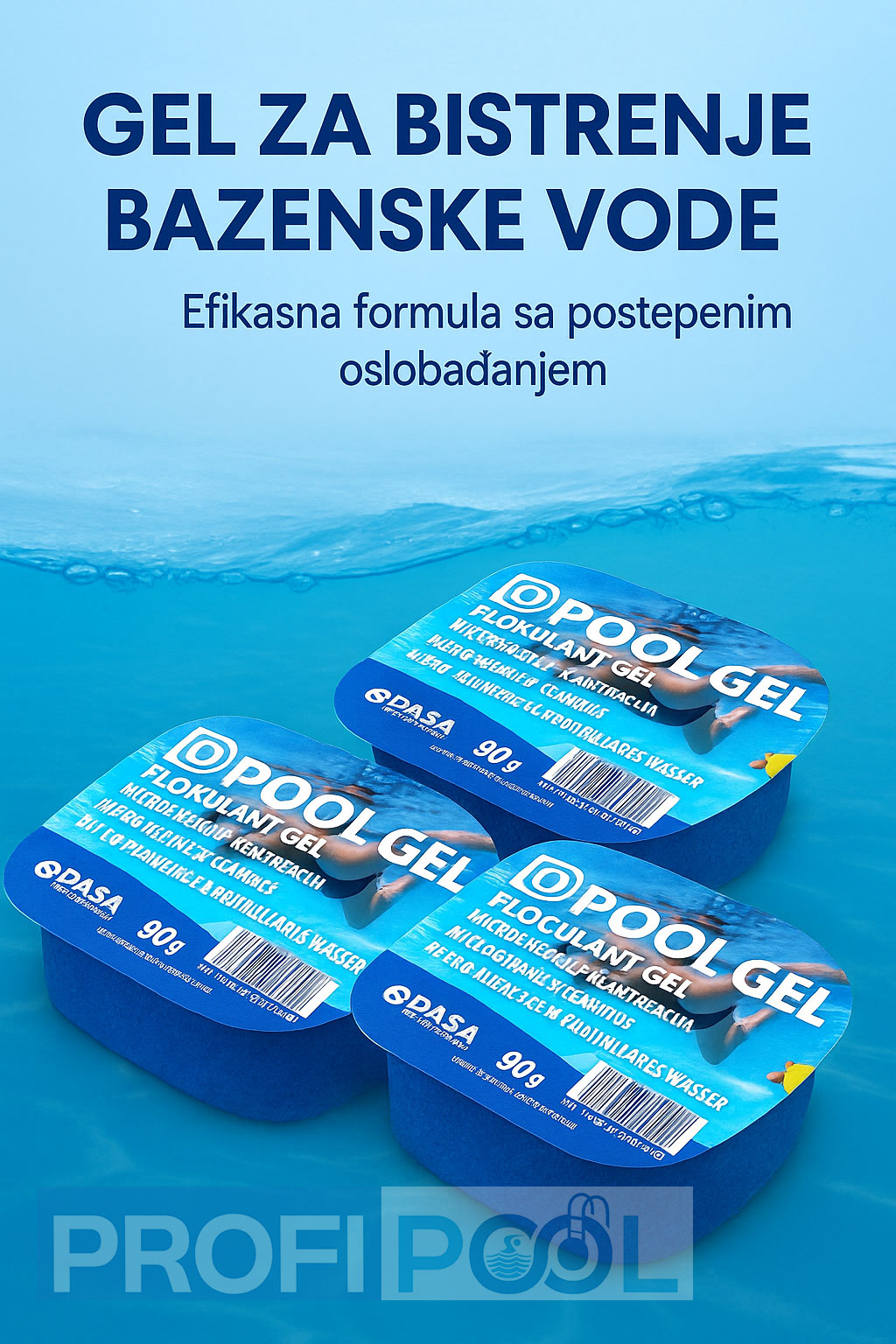DPOOL flokulant gel za bistrenje bazenske vode sa postepenim otpuštanjem hemijskih komponenti.