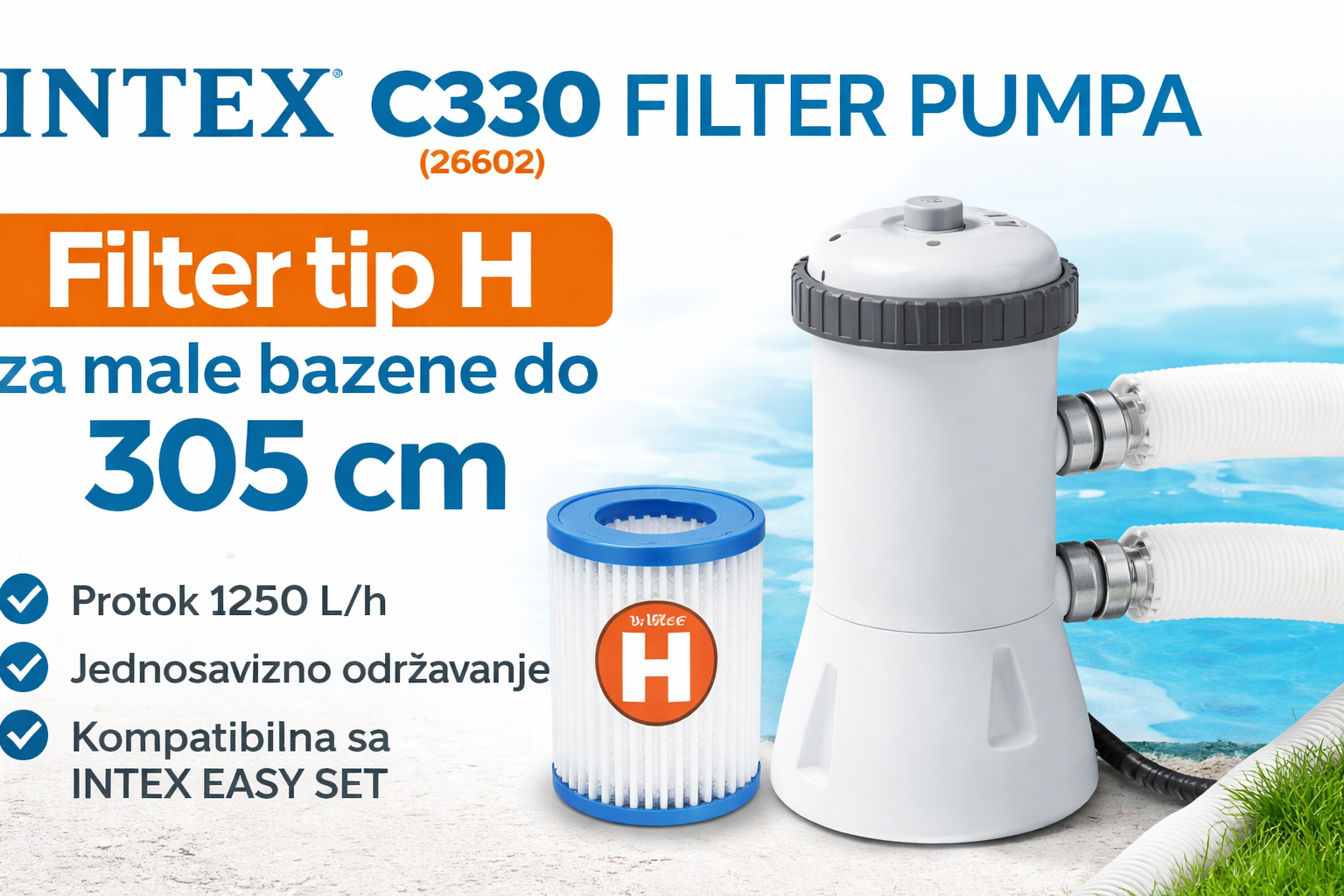 INTEX C330 filter pumpa 26602 sa filter uloškom tip H – za bazene do 305 cm
