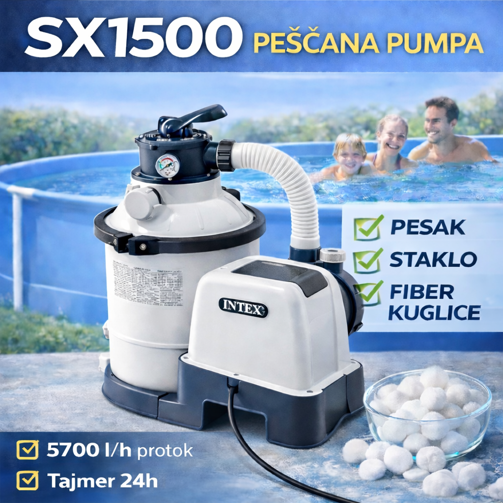 INTEX peščana pumpa za bazen SX1500 – peščana filtracija Ø38 i 6 režima rada