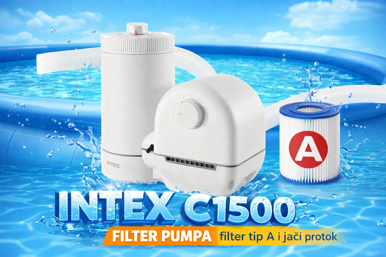 INTEX C1500 kertridž filter pumpa za bazen (26636/28636) sa filterom tip A pored bazena sa čistom vodom