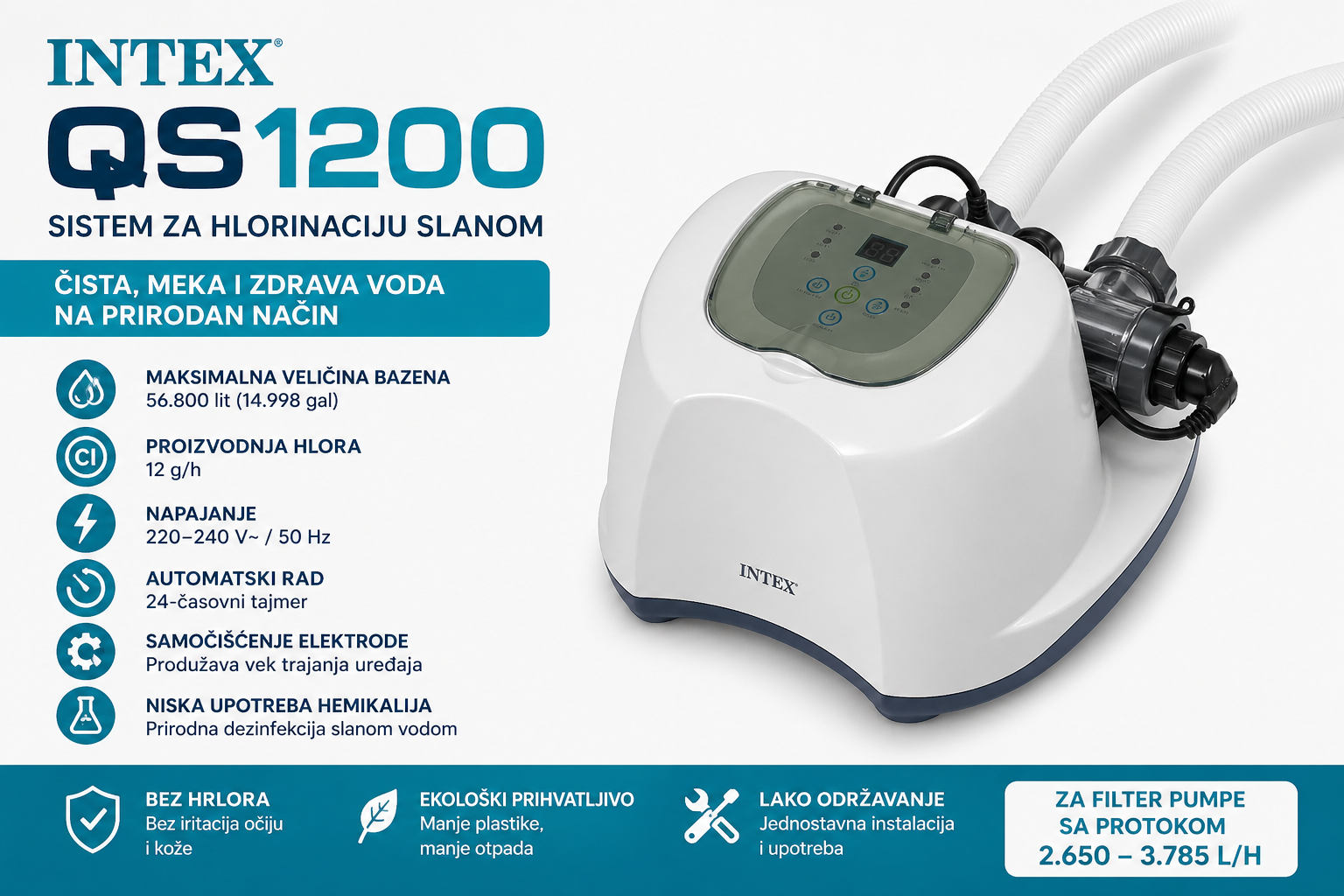 Intex QS1200 hlorinator za bazen sa slanom vodom za nadzemne bazene do 56.800 L