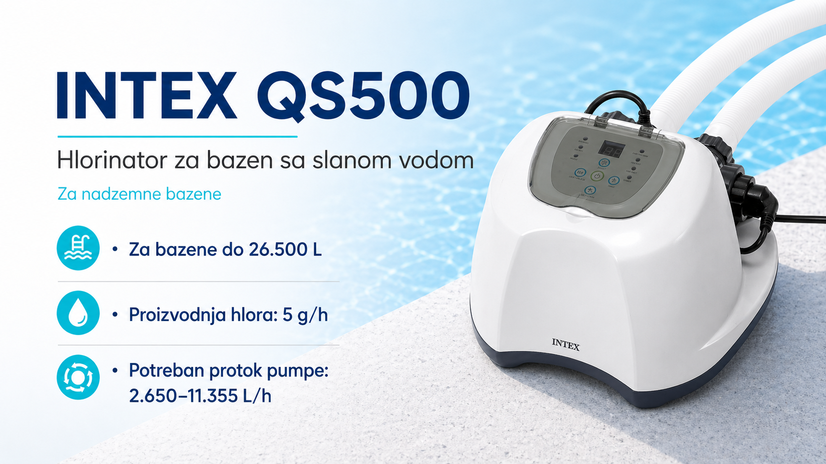 Intex QS500 hlorinator za bazen sa slanom vodom za nadzemne bazene do 26.500 L
