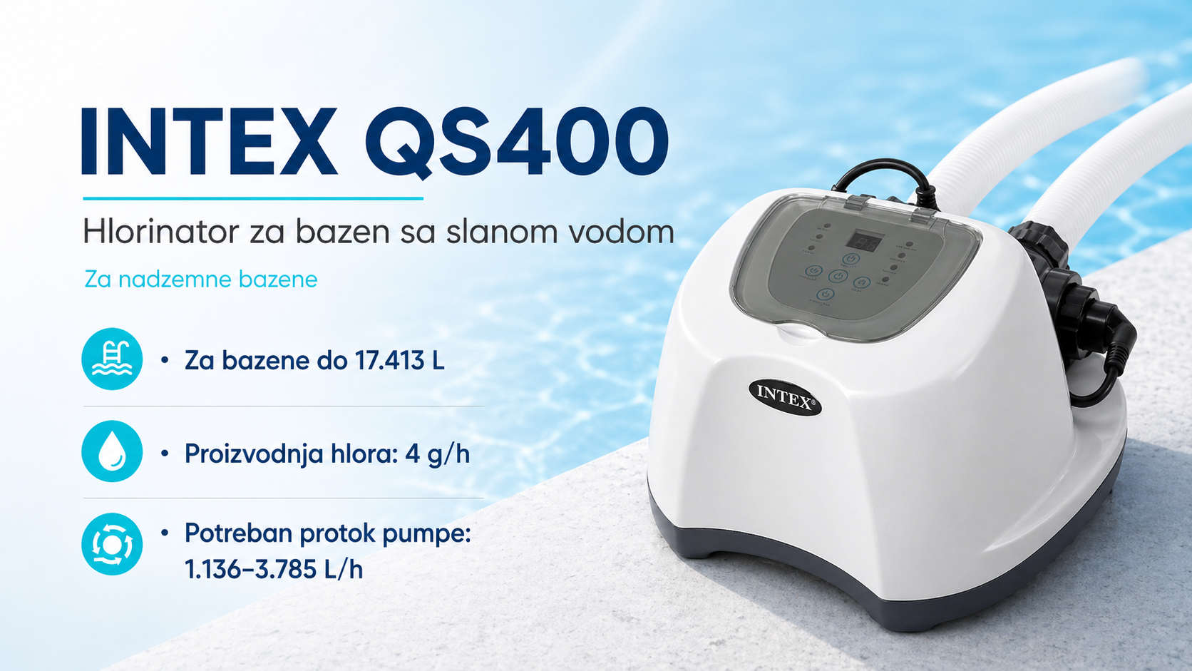 Intex QS400 hlorinator za bazen sa slanom vodom za nadzemne bazene do 17.413 L